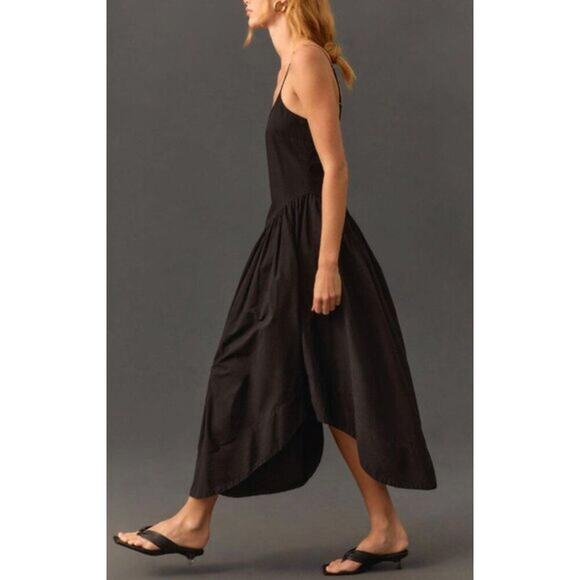 Citizens of Humanity Ari Midi Dress Size XS in Black Cotton Drop Waist Loose - Picture 4 of 10